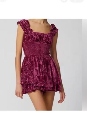 Urban Outfitters Rosie Velvet Romper - Berry
